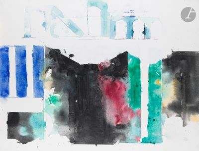 une aquarelle représentant un bâtiment sur lequel figure une horloge