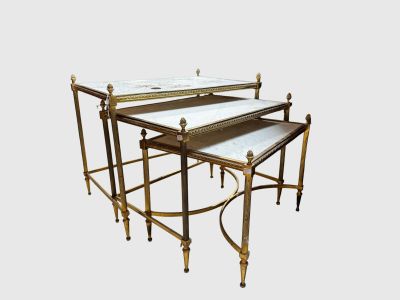 two tables with marble top and brass legs