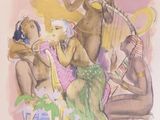 une photo d'un tableau représentant un groupe de femmes jouant de la musique