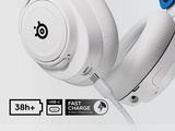 the headphones are white and blue with a blue cord