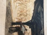 a painting of a man riding a horse next to a tree