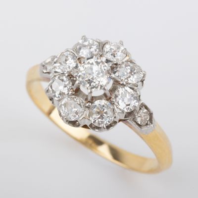 Bague marguerite, diamants taille ancienne, 1 carat env au t… - Photo 1