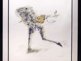 framed drawing of a man with a guitar in his hands