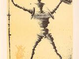 une image représentant un dessin d'un homme tenant un frisbee dans ses mains