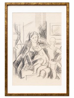 a drawing of a woman sitting on a couch next to a man