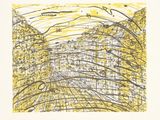 une image représentant un dessin en jaune et noir d'une ville