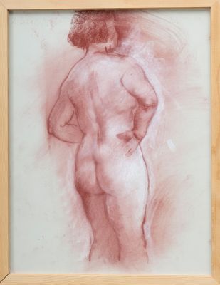 an image of a painting of a nude woman in a wooden frame