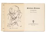un vieux livre sur lequel figure le dessin d'un homme en costume-cravate