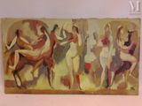 une peinture représentant un groupe de personnes à cheval