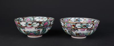 pair of chinese famille bowls with flowers and birds