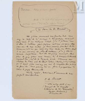 [AUTOGRAPHES] Paul de MUSSET [frère d'Alfred] :