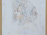 a drawing of a woman ' s head in profile with her eyes closed