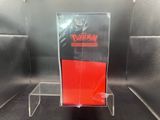 a close up of a display case with a red card inside of it