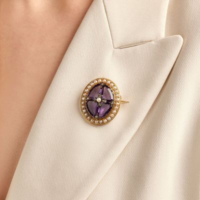 AnnÉES 1880 Broche AMÉThystes ET Demi-Perles