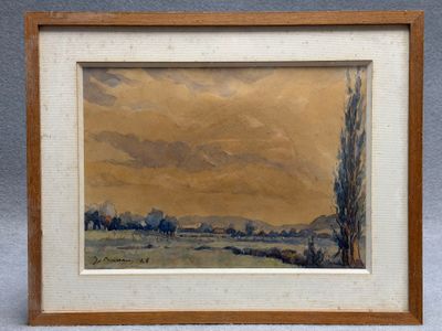 Jean BUREAU (1895-1988) Paysage de campagne. Aquarelle encad…
