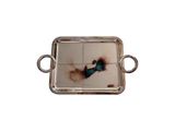 an image of a silver tray with a picture of a bird on it