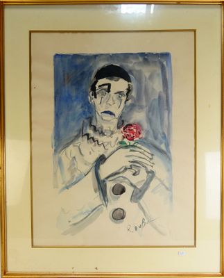 tableau représentant un homme tenant une rose à la main, dans un cadre doré