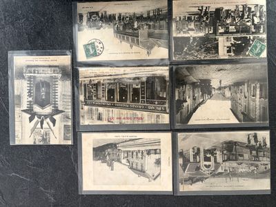 several black and white photos of a train station with people on the tracks
