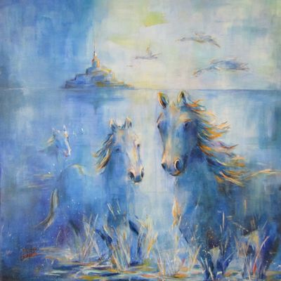 Micky CATALAYA " Tous au Mont St Michel " Huile sur toile 90…