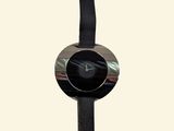an image of a black and silver watch with a black band