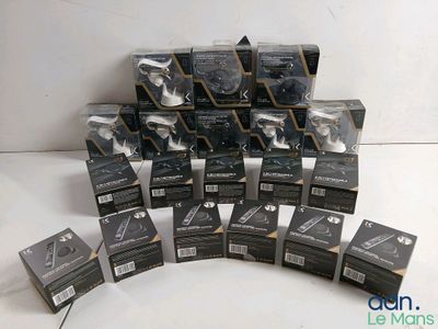 a lot of black and white items in a pile