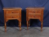 pair of antique bedside tables with marble top and turned legs