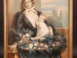 an old painting of a woman holding a baby in her lap