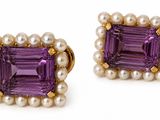 an image of a pair of amethorate and pearl earrings