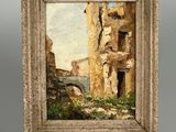 un tableau représentant un vieux bâtiment avec une fenêtre