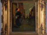 an image of a painting of a woman in a black dress