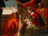 an image of a painting of a man and woman with a baby