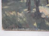 a painting of a cow grazing in a field