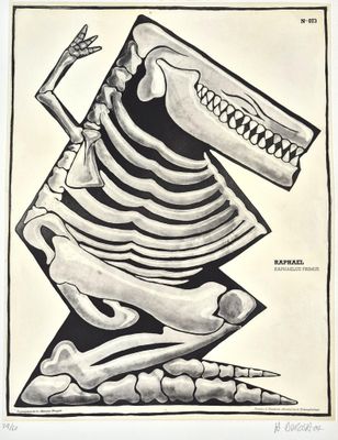 an image of a drawing of a skeleton with a knife in its mouth