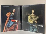 two books on a table with a painting of a woman in a blue dress and a painting of a man