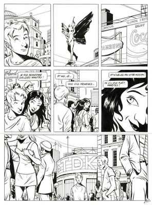 une page en noir et blanc d'une bande dessinée représentant une femme en robe