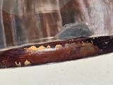 a close up of a piece of wood with rust on it