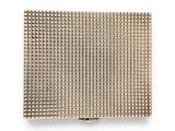 a close up of a square metal mesh on a white background