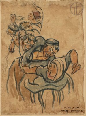 an image of a drawing of a group of people in a room