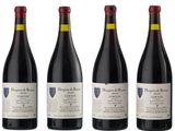 six bottles of red wine are lined up in a row