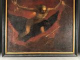 an image of a painting of a man on a flying object