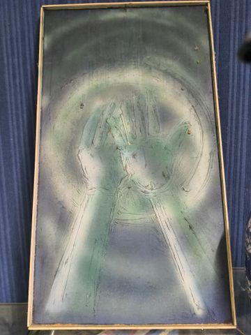 Ecole française contemporaine. « Les mains ». Huile sur panneau. ...
