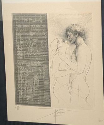 un dessin représentant un homme et une femme qui s'étreignent