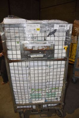 a cart with a lot of boxes on it in a warehouse
