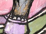 a painting of an elephant that is sitting on a plate