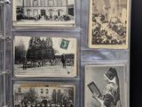 an old photo album with pictures of women and men in front of a building