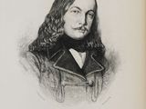 a black and white drawing of a man with long hair