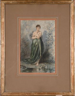 an image of a painting of a woman in a green dress