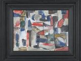 an image of a painting of a cityscape in a black frame