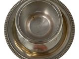 a silver plate with a silver rim on a white background