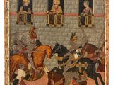 an image of a painting of a group of men riding horses